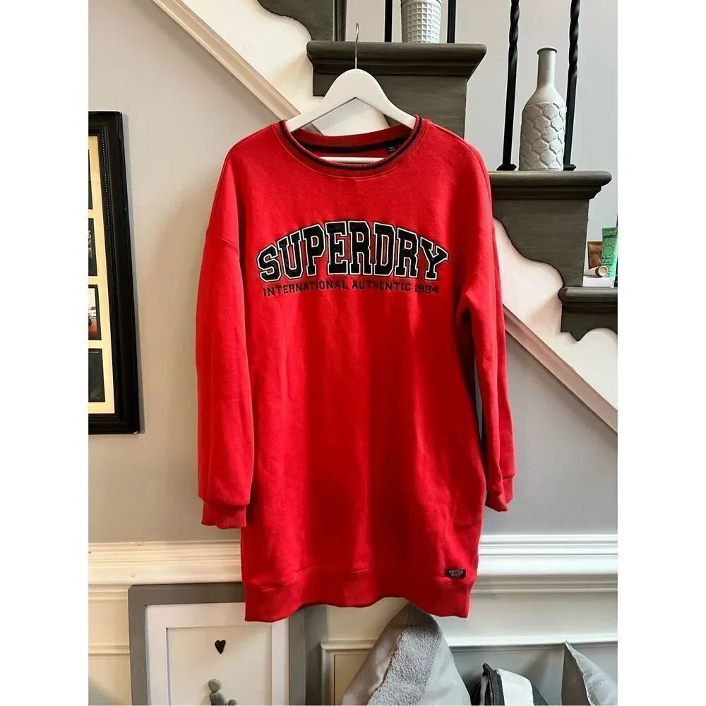 SuperDry Red Sweatshirt Dress sz 10 EUC